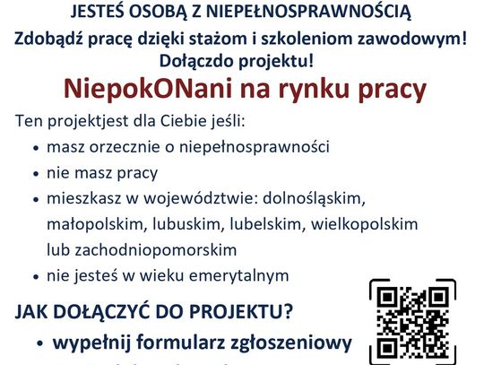 NiepokONani na rynku pracy, Projekt skierowany jest do osób z orzeczeniem o niepełnosprawności, które nie pracują i nie osiągnęły wieku emerytalnego