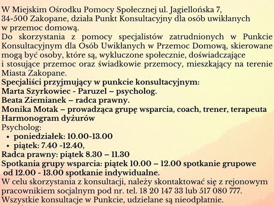 Punkt Konsultacyjny dla Osób Uwikłanych w Przemoc Domową