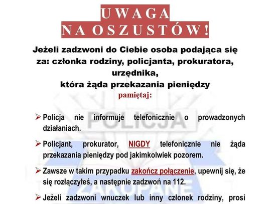 uwaga na oszustów, ostrzeżenie policji