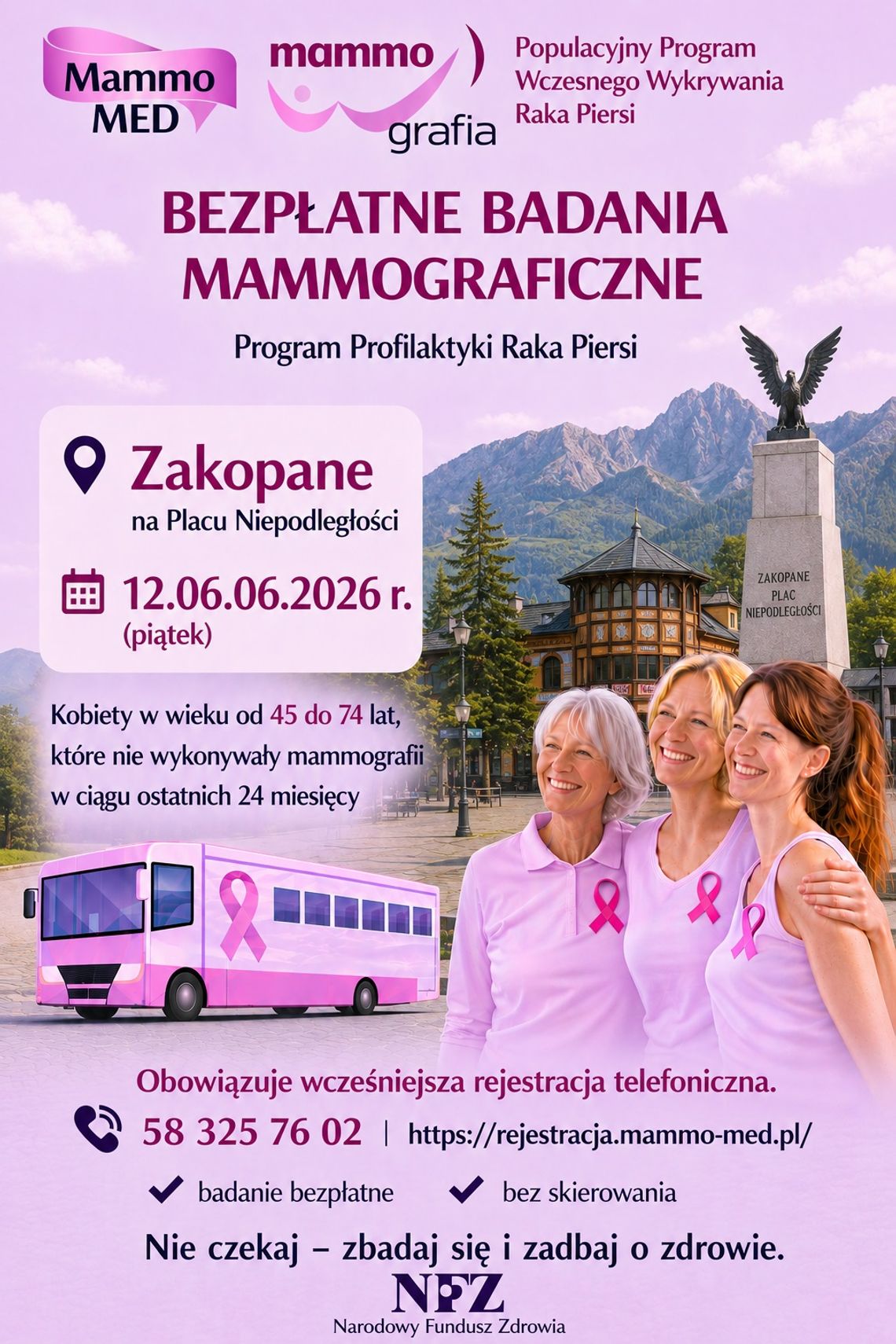 Bezpłatne badania mammograficzne dla kobiet w Zakopanem bezpłatne badania mammograficzne, program profilaktyki raka piersi
