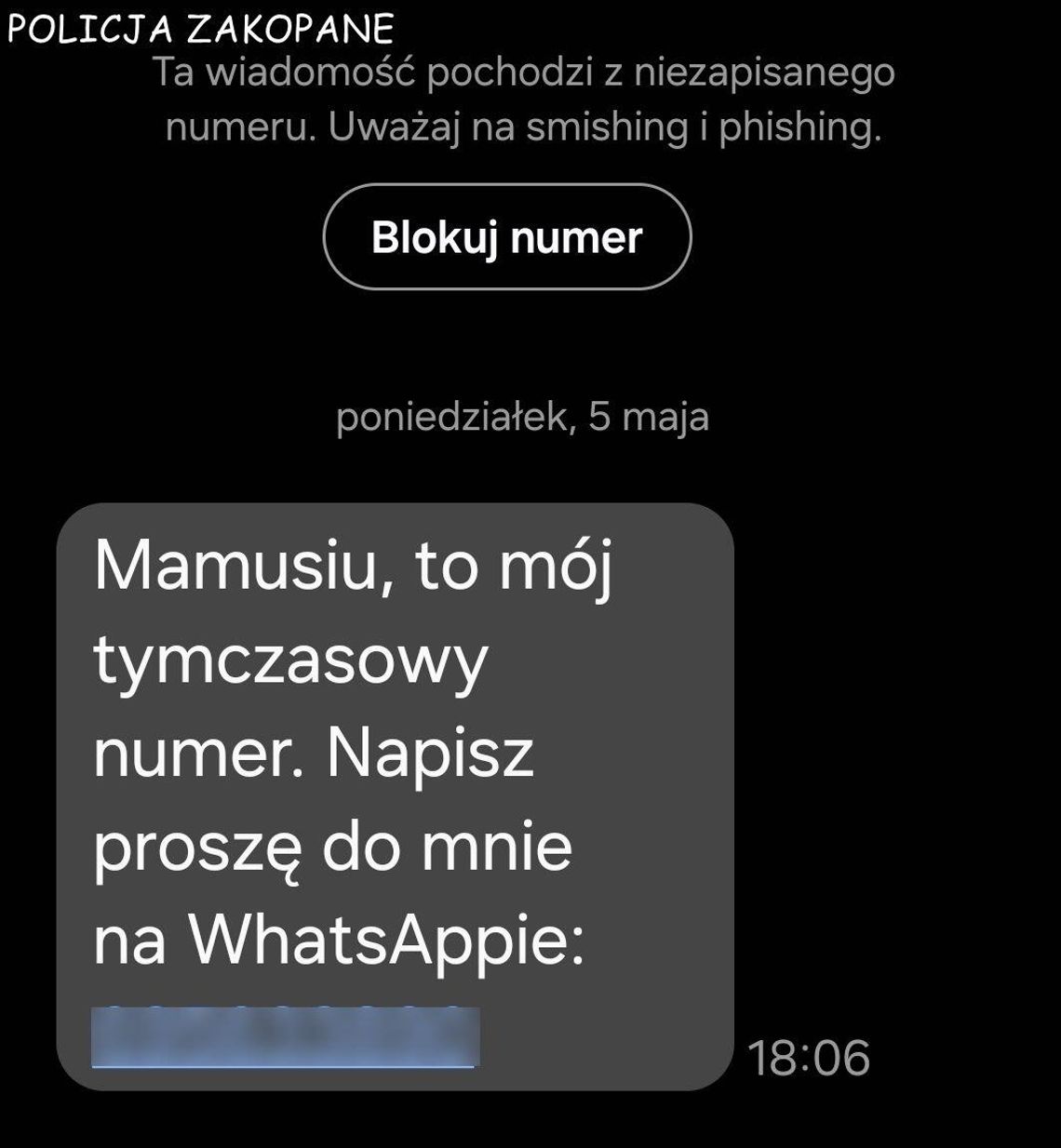 próba oszustwa, oszustwo przez sms-a, ostrzeżenie z komendy powiatowej policji