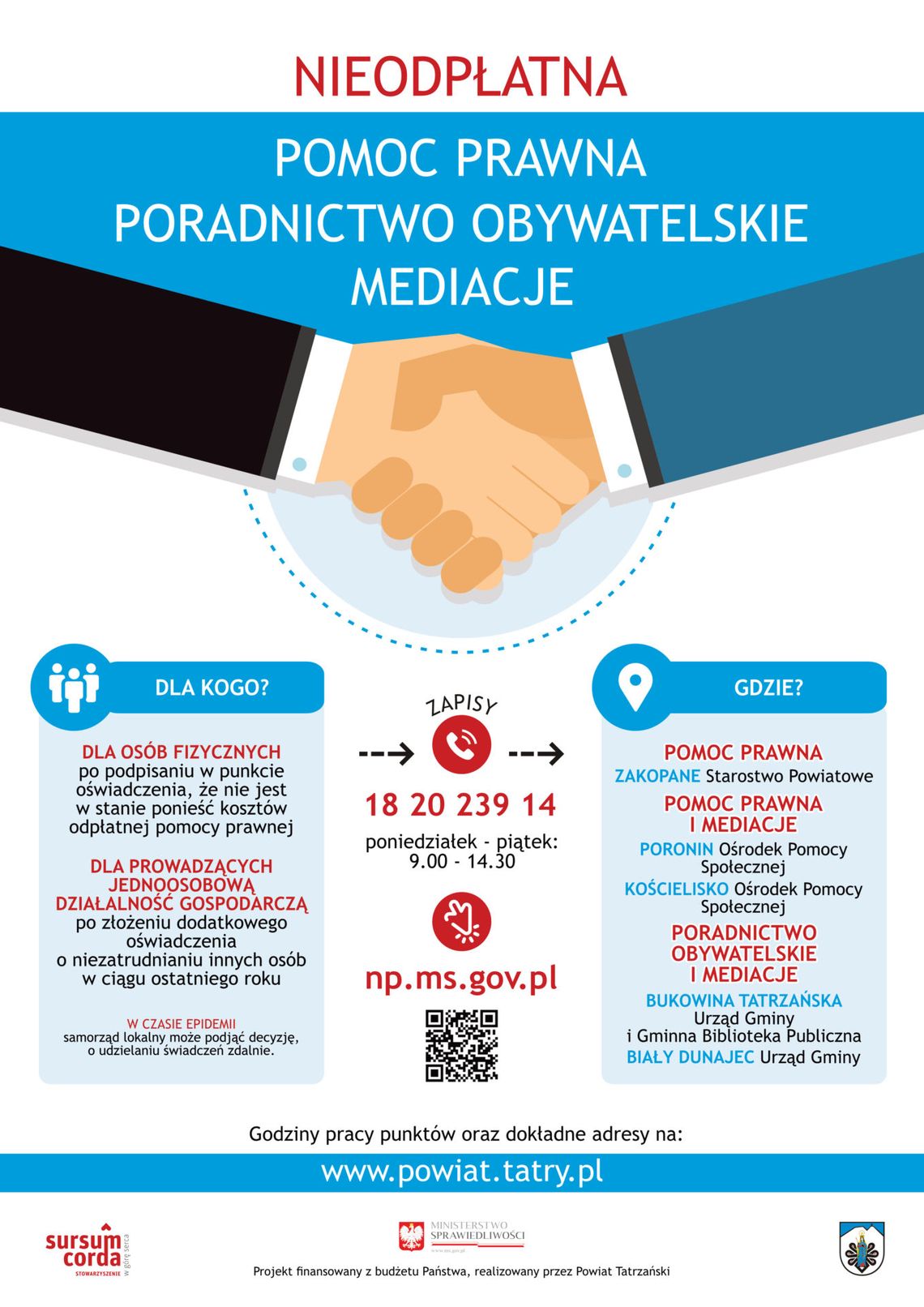 Nieodpłatna pomoc prawna, poradnictwo obywatelskie oraz mediacje