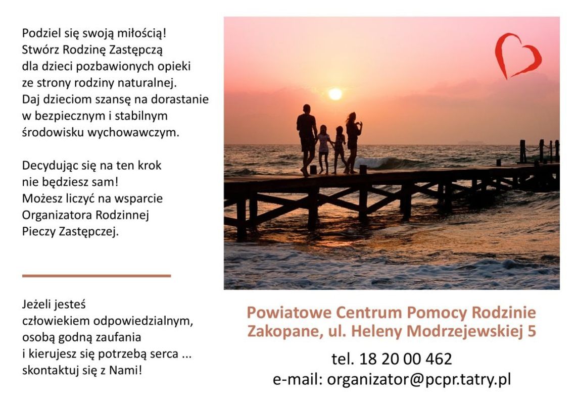 Powiatowe Centrum Pomocy Rodzinie poszukuje kandydatów do pełnienia funkcji rodziny zastępczej zawodowej. Poszukiwane są osoby, które chcą stworzyć bezpieczny dom dzieciom pozbawionym prawidłowej opieki rodziców biologicznych.