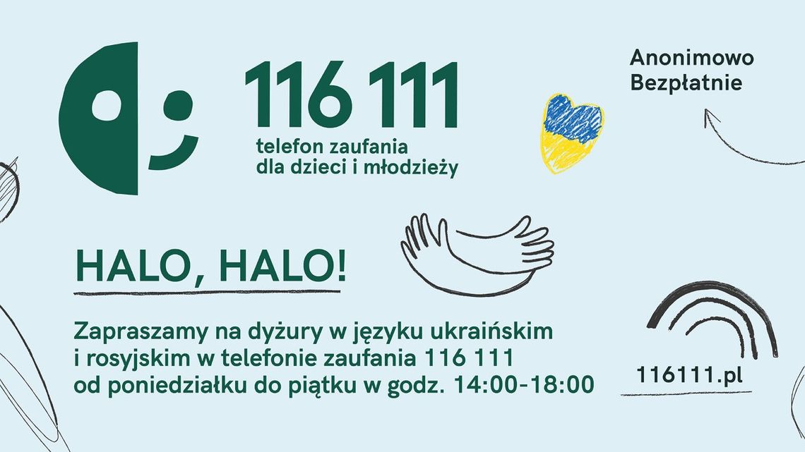 telefon zaufania dla dzieci i młodzieży, 116111, dyżury w języku rosyjskim i ukraińskim