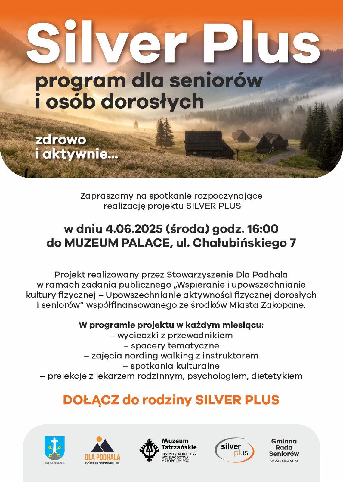 program dla seniorów i osób dorosłych, silver plus, aktywnie i zdrowo, stowarzyszenie dla Podhala, wspieranie i upowszechnianie kultury fizycznej